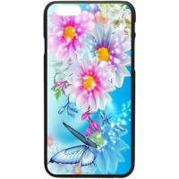 Шаблон №2059 Бабочка и цветы на голубом фоне