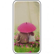 Шаблон №2247 Двое под зонтиком в тумане на цветочной поляне